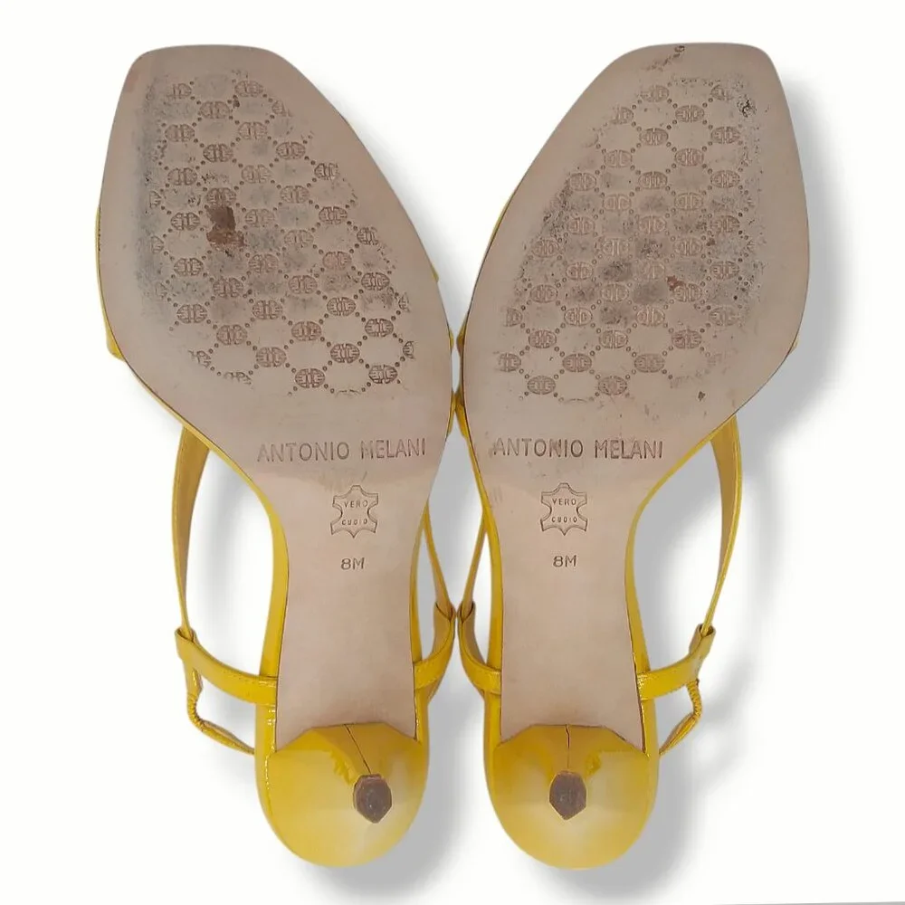Antonio Melani Kaitlyn Slingback Heels Size 8 Yellow Patent Leather Retro Pinup - Picture 11 of 12